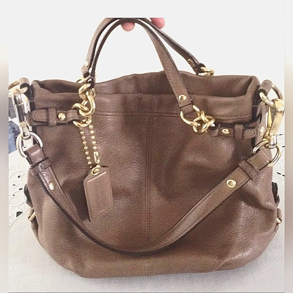 Coach Brooke Designer Brown Tan Leather Crossbody Tote Purse Handbag